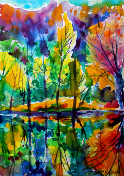 Painting titled "Reflections XVIII" by Maja Grecic, Original Artwork, Watercolor