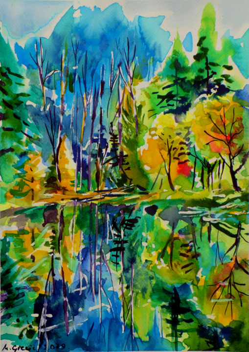 Painting titled "Reflections XIX" by Maja Grecic, Original Artwork, Watercolor