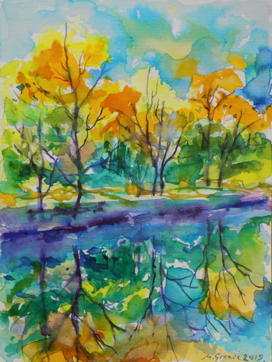 Painting titled "Reflections XX" by Maja Grecic, Original Artwork, Watercolor