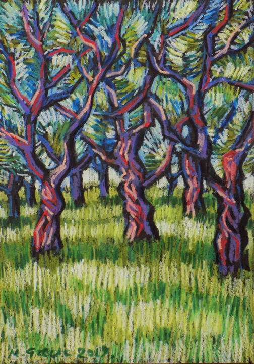 Drawing titled "Old orchard" by Maja Grecic, Original Artwork, Pastel