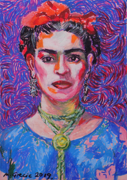 Drawing titled "Frida" by Maja Grecic, Original Artwork, Pastel