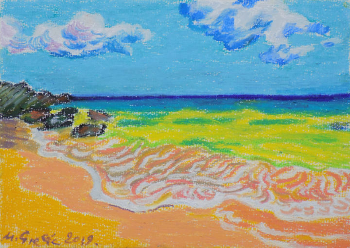 Drawing titled "Bermuda beach" by Maja Grecic, Original Artwork, Pastel