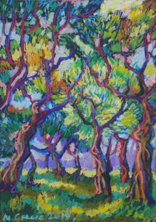 Drawing titled "Olive grove No 8" by Maja Grecic, Original Artwork, Pastel