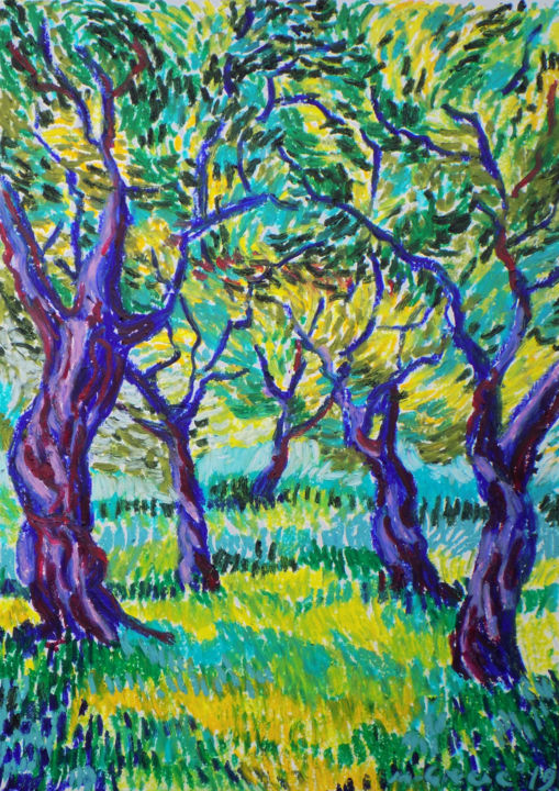 Drawing titled "Orchard etude No XII" by Maja Grecic, Original Artwork, Pastel