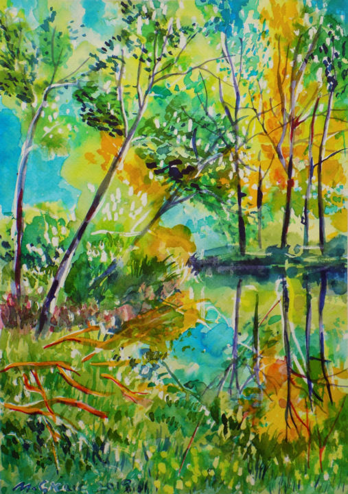 Schilderij getiteld "Reflections XXVI" door Maja Grecic, Origineel Kunstwerk, Aquarel