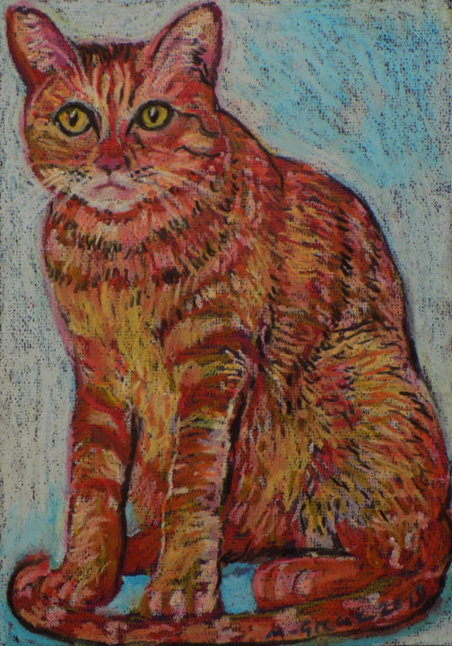 Drawing titled "Mr Cat" by Maja Grecic, Original Artwork, Pastel