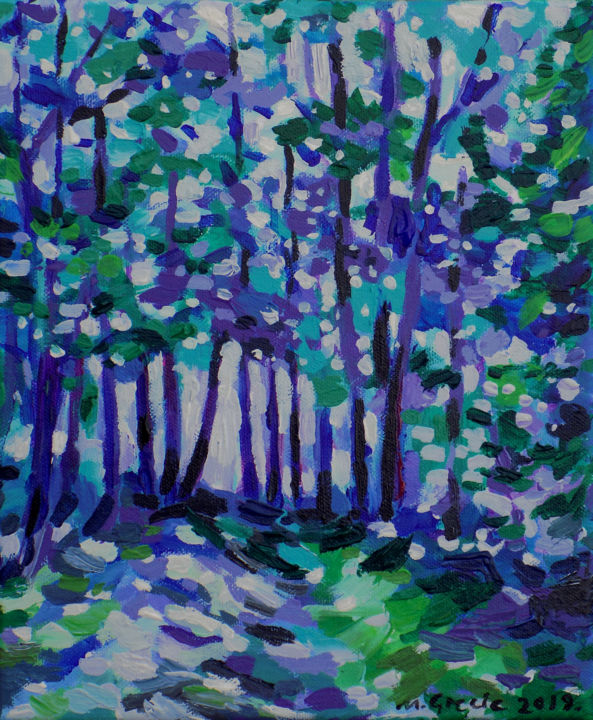 Painting titled "Winter forest" by Maja Grecic, Original Artwork, Acrylic