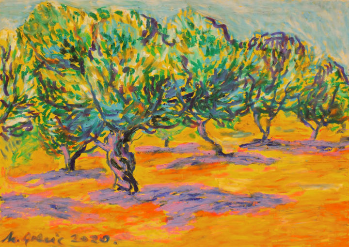 Dessin intitulée "Olive grove No 24" par Maja Grecic, Œuvre d'art originale, Pastel