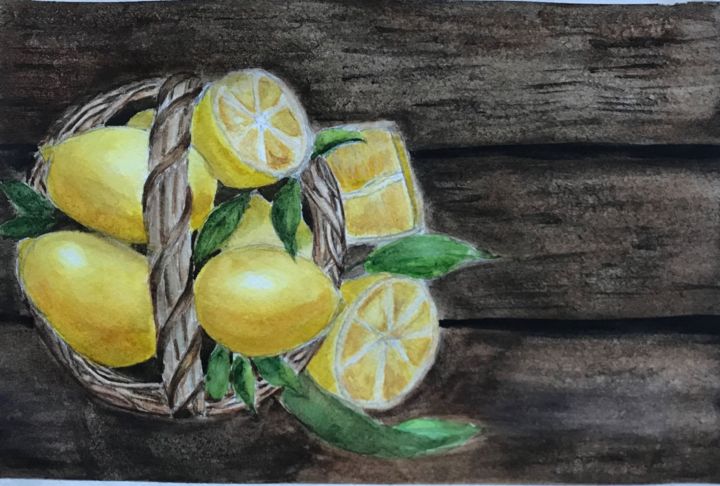 Painting titled "Лимоны" by Maiia Snezhinskaia, Original Artwork, Watercolor