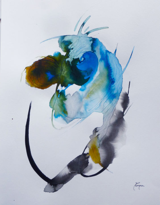 Peinture intitulée "variacion azul A 25…" par Maya Sumi-E, Œuvre d'art originale, Encre