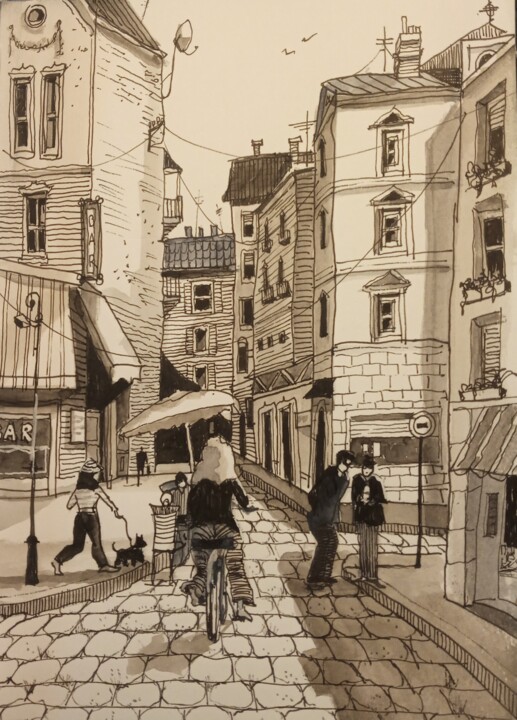 Drawing titled "Townscape" by Maria Catalina Alberto, Original Artwork, Ink