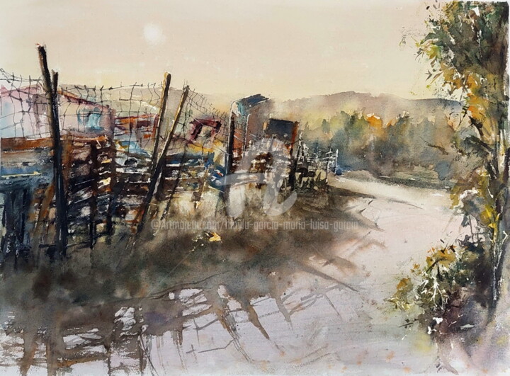 Painting titled "À L'EXTÉRIEUR DE LA…" by Maylu Garcia (María Luisa García), Original Artwork, Watercolor