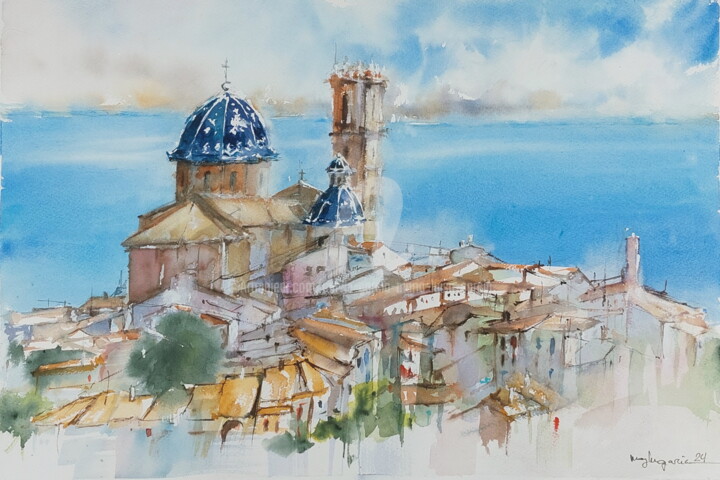 Painting titled "ALTEA MIRANDO AL MAR" by Maylu Garcia (María Luisa García), Original Artwork, Watercolor