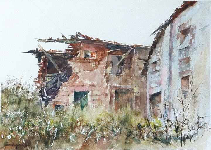 Malerei mit dem Titel "HOYUELOS DE LA SIER…" von Maylu Garcia (María Luisa García), Original-Kunstwerk, Aquarell