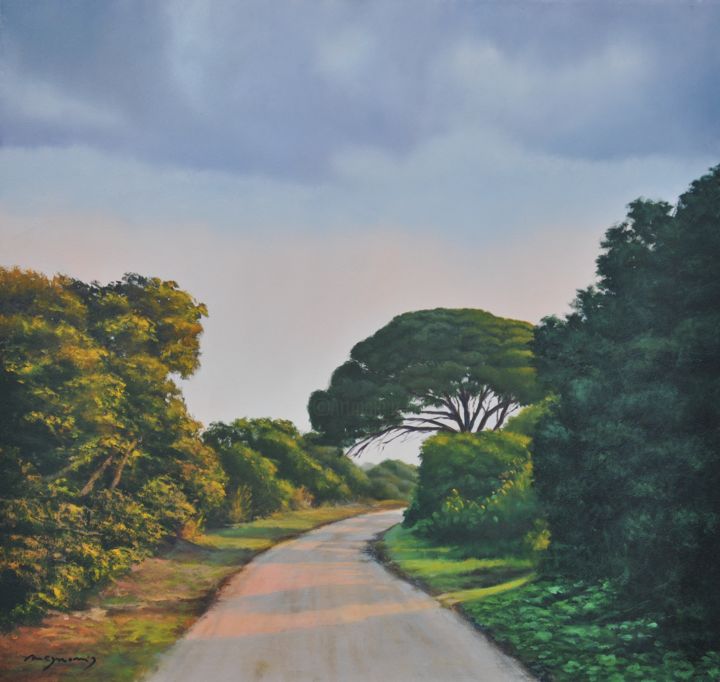 Painting titled "Camino al atardecer…" by Maymonis, Original Artwork, Oil