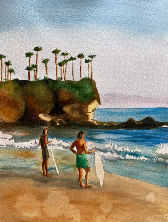 Schilderij getiteld "Surfers" door Mayra Freeman, Origineel Kunstwerk, Aquarel