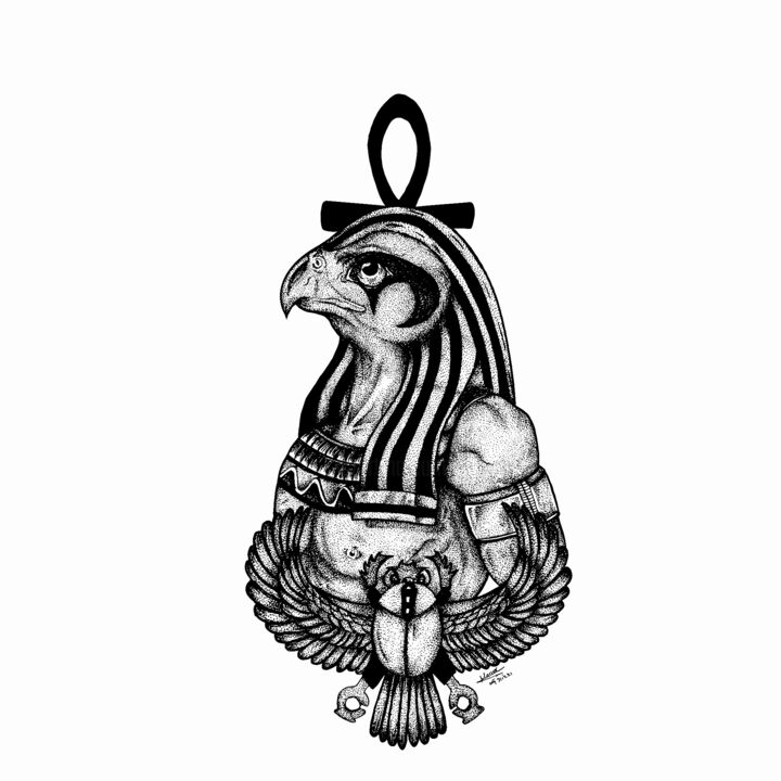Rysunek zatytułowany „Horus” autorstwa Mays Maroon, Oryginalna praca, Atrament