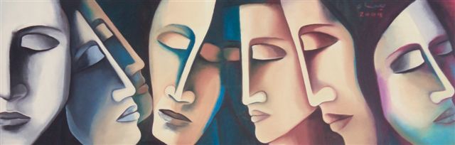 "Faces" başlıklı Tablo Maysa Mohammad tarafından, Orijinal sanat, Petrol