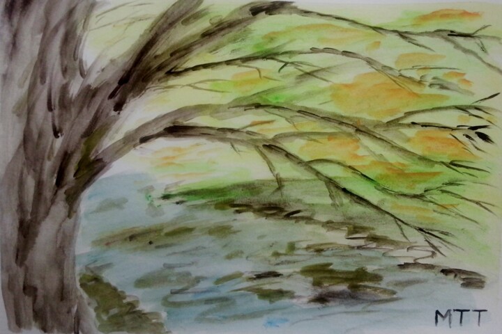 Painting titled "RIO RIAZA A SU PASO…" by Mayte Ayuso (Matete), Original Artwork, Watercolor