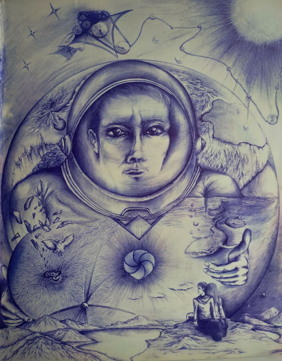 Drawing titled "Можно только предст…" by Igor Mazaletskiy, Original Artwork, Ballpoint pen