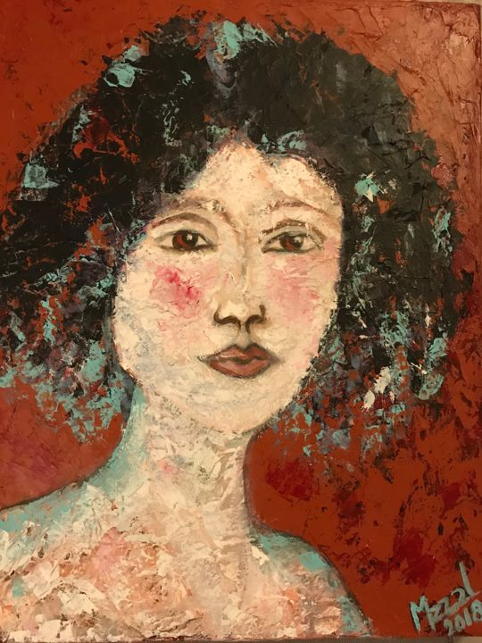 Ζωγραφική με τίτλο "Jeune fille rêveuse" από Nelly Mazaltarim, Αυθεντικά έργα τέχνης, Ακρυλικό