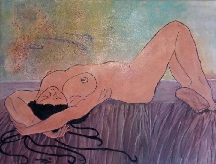 Pintura intitulada "jade sur un lit" por Patricia Mazzeo, Obras de arte originais, Acrílico