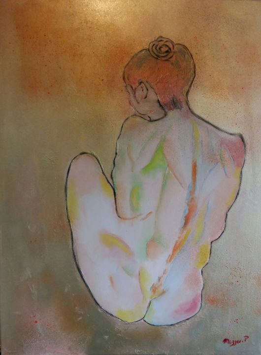 Pittura intitolato "Rose à l'or" da Patricia Mazzeo, Opera d'arte originale, Acrilico