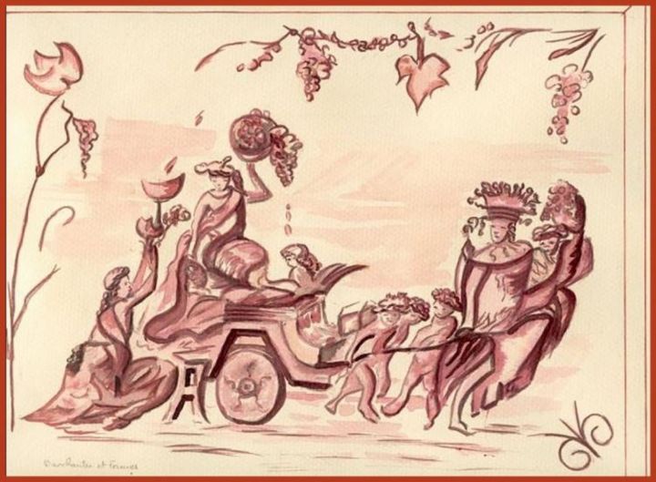 Dessin intitulée "Bacchantes_et_Faunes" par Anne Marie Mazzocchi, Œuvre d'art originale,
