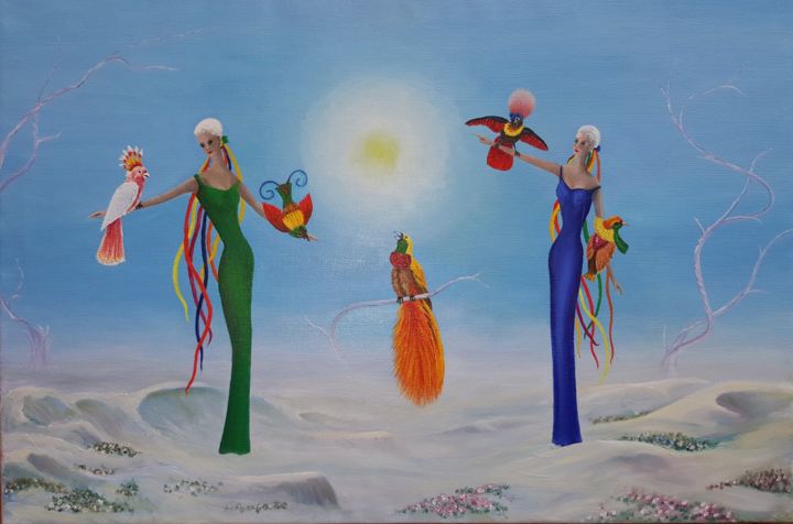 Painting titled "Incantation II" by Marie Baudry (Marylene), Original Artwork, Oil