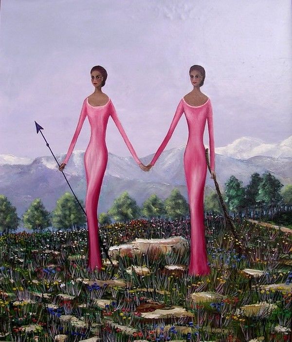 Painting titled "Gémeaux / Gemini" by Marie Baudry (Marylene), Original Artwork, Oil