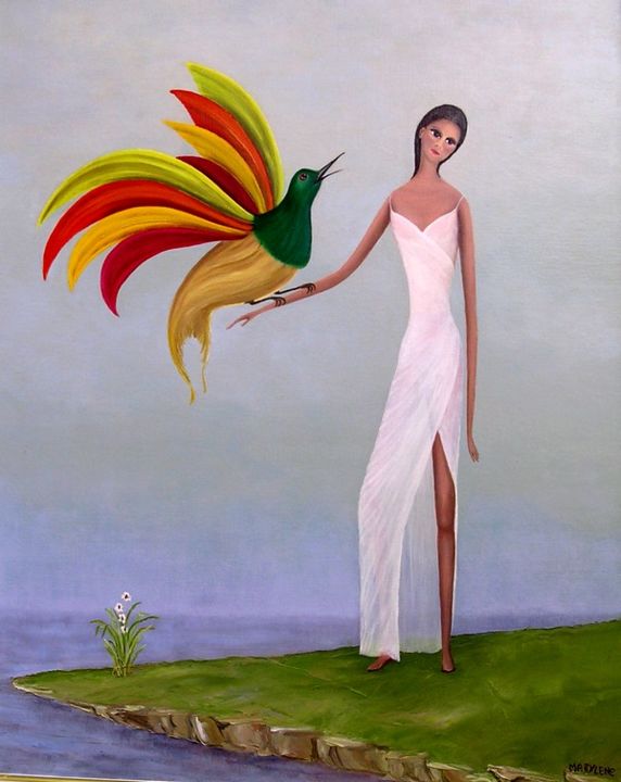 Malerei mit dem Titel "L'oiseau d'Outre Br…" von Marie Baudry (Marylene), Original-Kunstwerk, Öl