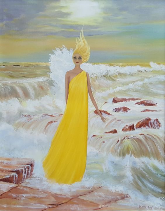 Painting titled "Eau Vive" by Marie Baudry (Marylene), Original Artwork, Oil