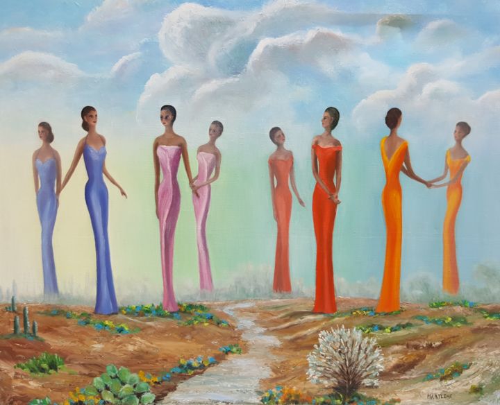 Painting titled "Femmes et leur passé" by Marie Baudry (Marylene), Original Artwork, Oil