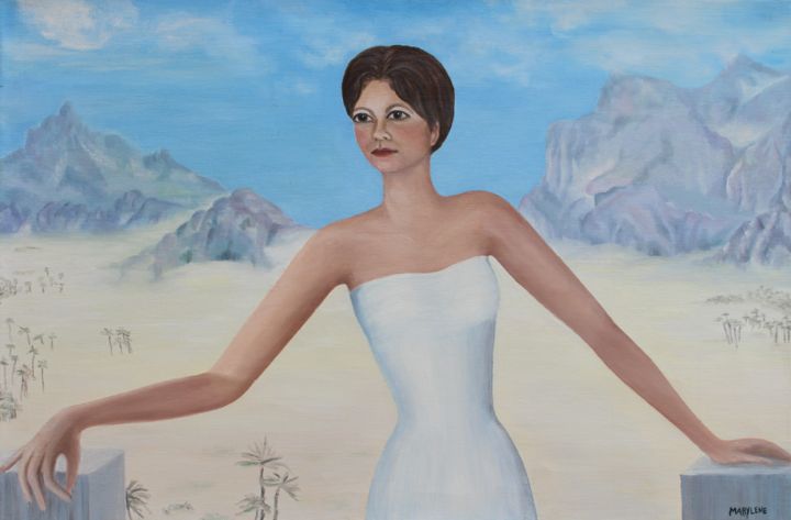 Painting titled "Gardienne du Désert" by Marie Baudry (Marylene), Original Artwork, Oil Mounted on Wood Stretcher frame