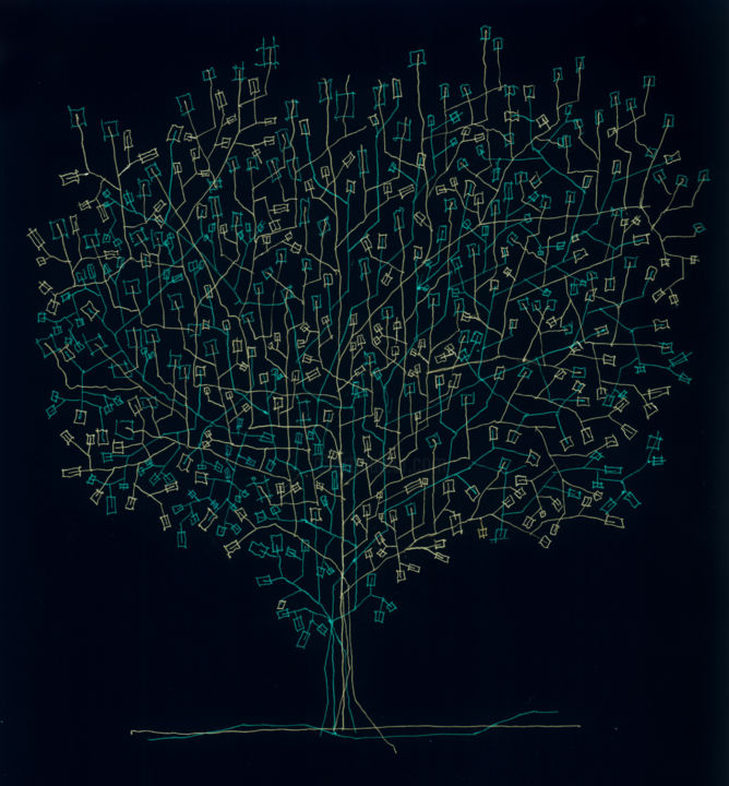 Disegno intitolato "The Tree" da Mikael, Opera d'arte originale, Penna gel Montato su Pannello di legno