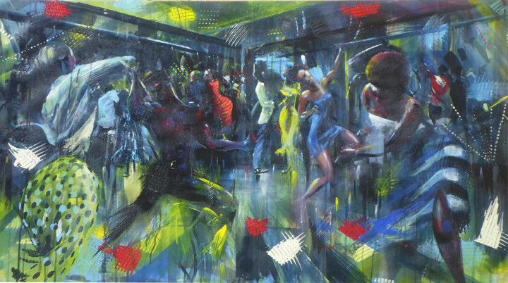 Peinture intitulée "The Dance Night" par Mbongeni, Œuvre d'art originale, Huile
