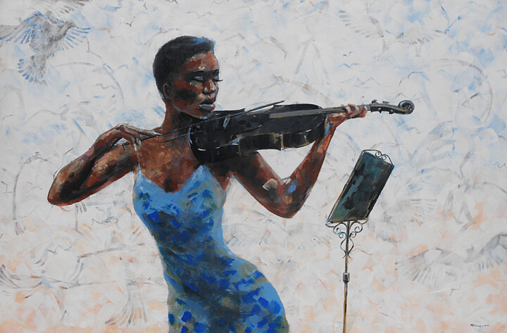 Peinture intitulée "When the heart sing…" par Mbongeni, Œuvre d'art originale, Acrylique