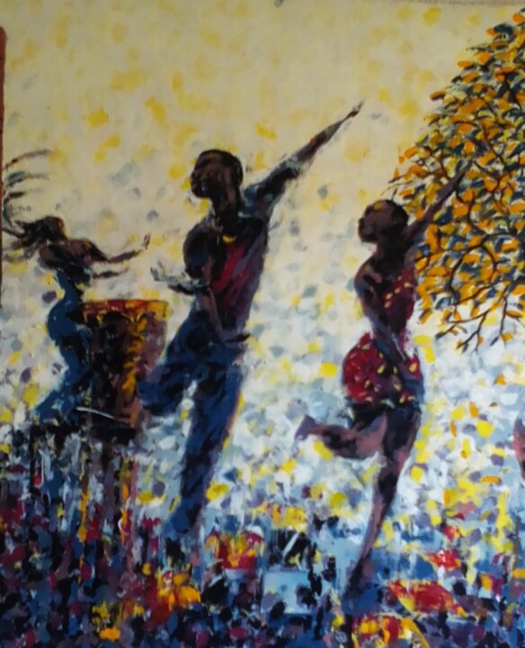 Peinture intitulée "The dance game" par Mbongeni, Œuvre d'art originale, Acrylique