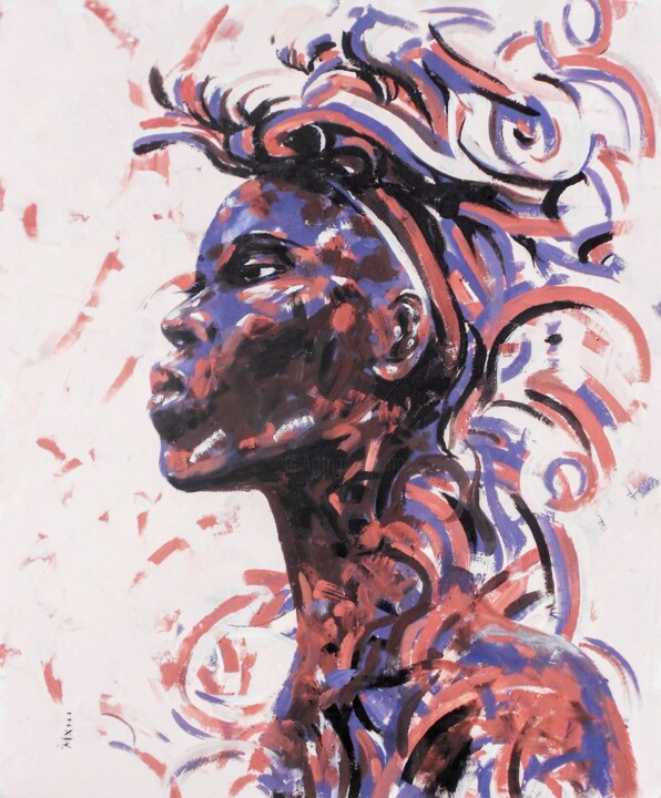 Pintura titulada "Headdress imaginati…" por Mbongeni, Obra de arte original, Oleo