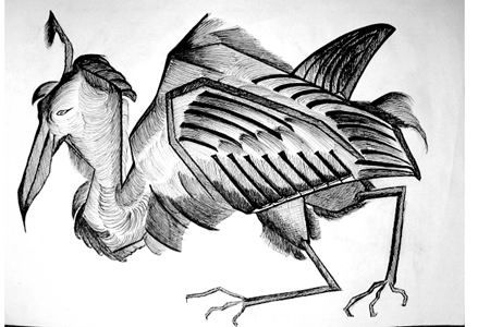 Disegno intitolato "bird" da Madalina Bita, Opera d'arte originale