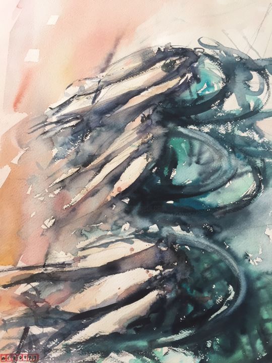 Painting titled "Poissons turquoises" by Mc Armand, Original Artwork, Watercolor