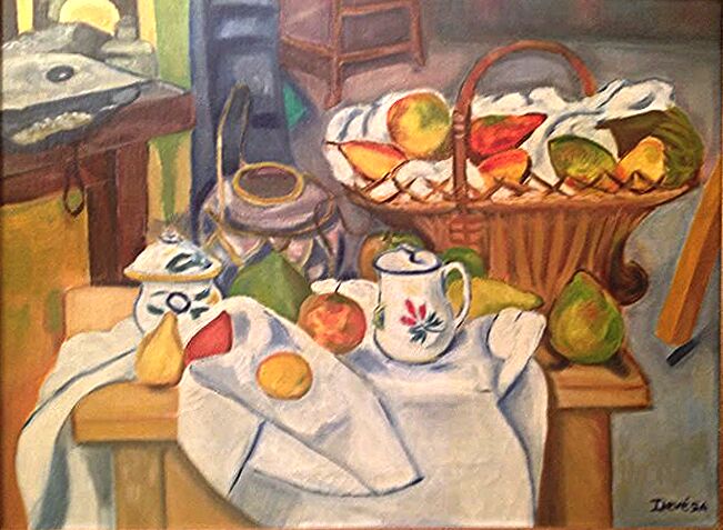 Painting titled "La table de cuisine" by Mc Devésa, Original Artwork, Acrylic