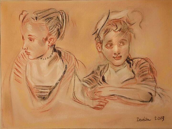 Tekening getiteld "Deux études d'une f…" door Mc Devésa, Origineel Kunstwerk, Pastel