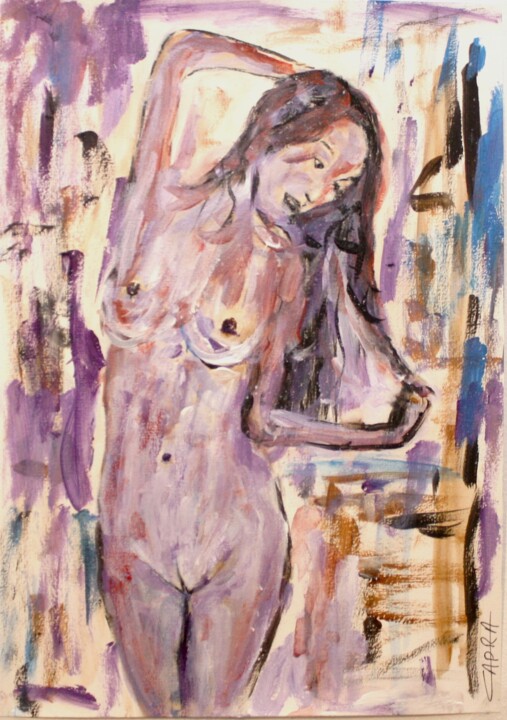 Peinture intitulée "nu nude nacked woma…" par Michel Capra, Œuvre d'art originale, Acrylique Monté sur Panneau de bois