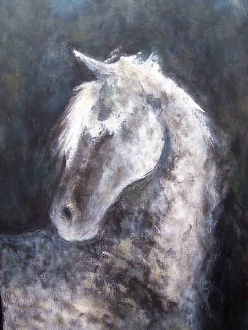 Painting titled "Cheval gris" by Christine Fric, Original Artwork