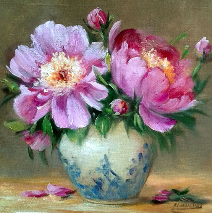 Painting titled "Les pivoines du jar…" by Chrispaint-Flowers, Original Artwork