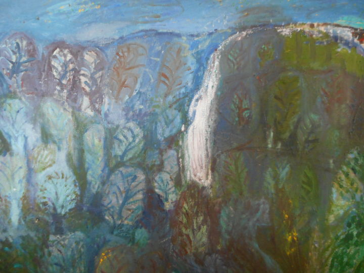 Painting titled "LA CASCADE" by Mchartrie, Original Artwork, Oil Mounted on Wood Stretcher frame