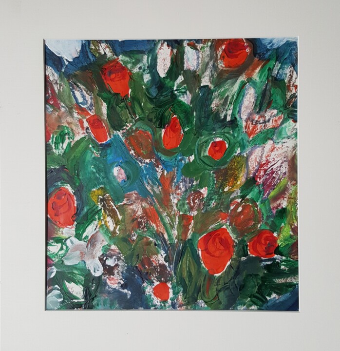 Pintura titulada "FLORAISON DE ROSES" por Mchartrie, Obra de arte original, Acrílico