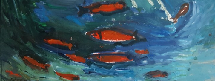 Painting titled "LES POISSONS ROUGES" by Mchartrie, Original Artwork, Acrylic