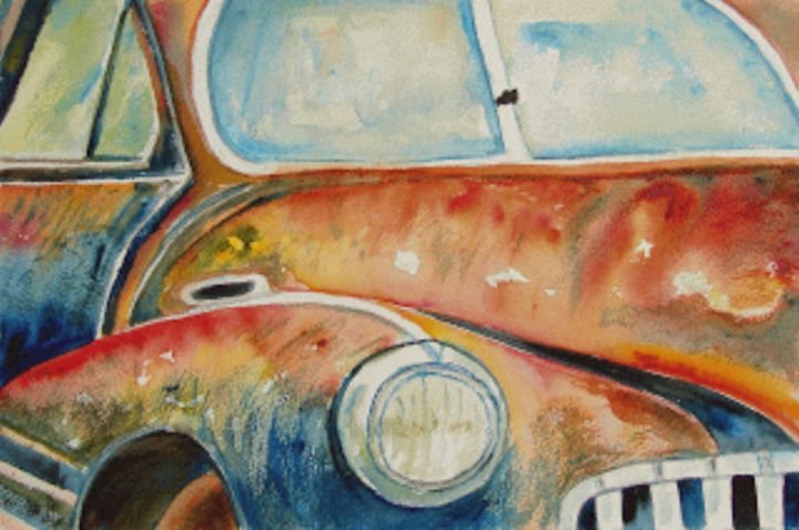 Malerei mit dem Titel "Close up old car" von Agnes Mclaughlin, Original-Kunstwerk, Aquarell